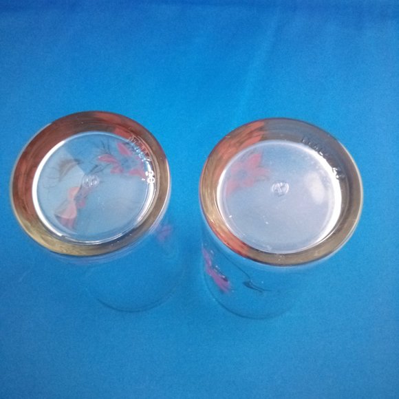 2 Vintage mid century Bormioli glasses red and gold flowers poinsettias - Picture 6 of 9